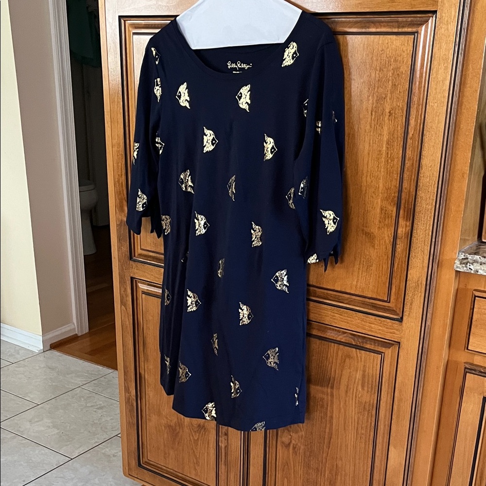 Lilly Pulitzer Navy and Gold Angel Fish cotton dress!!!